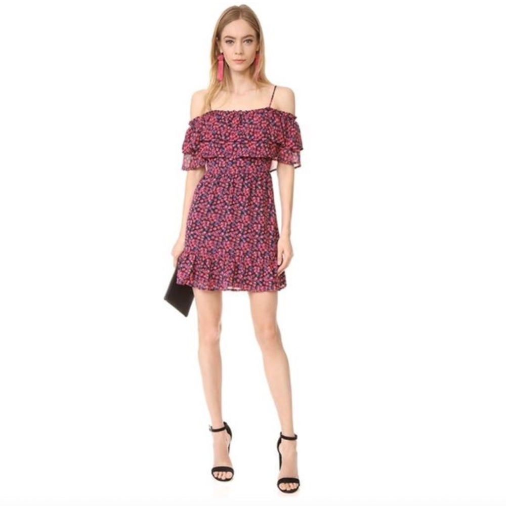 WAYF Daria Mini  Dress Floral Off Shoulder Ruffle Sz S